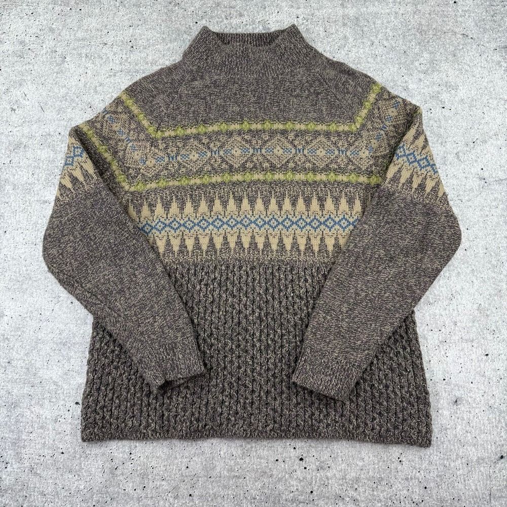 Woolrich Fair Isle Cable Knit Mock Neck Sweater Multi Color Womens Medium